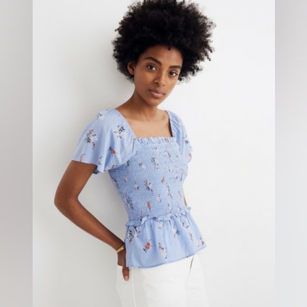 Madewell - Smocked Flutter-Sleeve Top in Aloha Floral - Picture 1 of 9